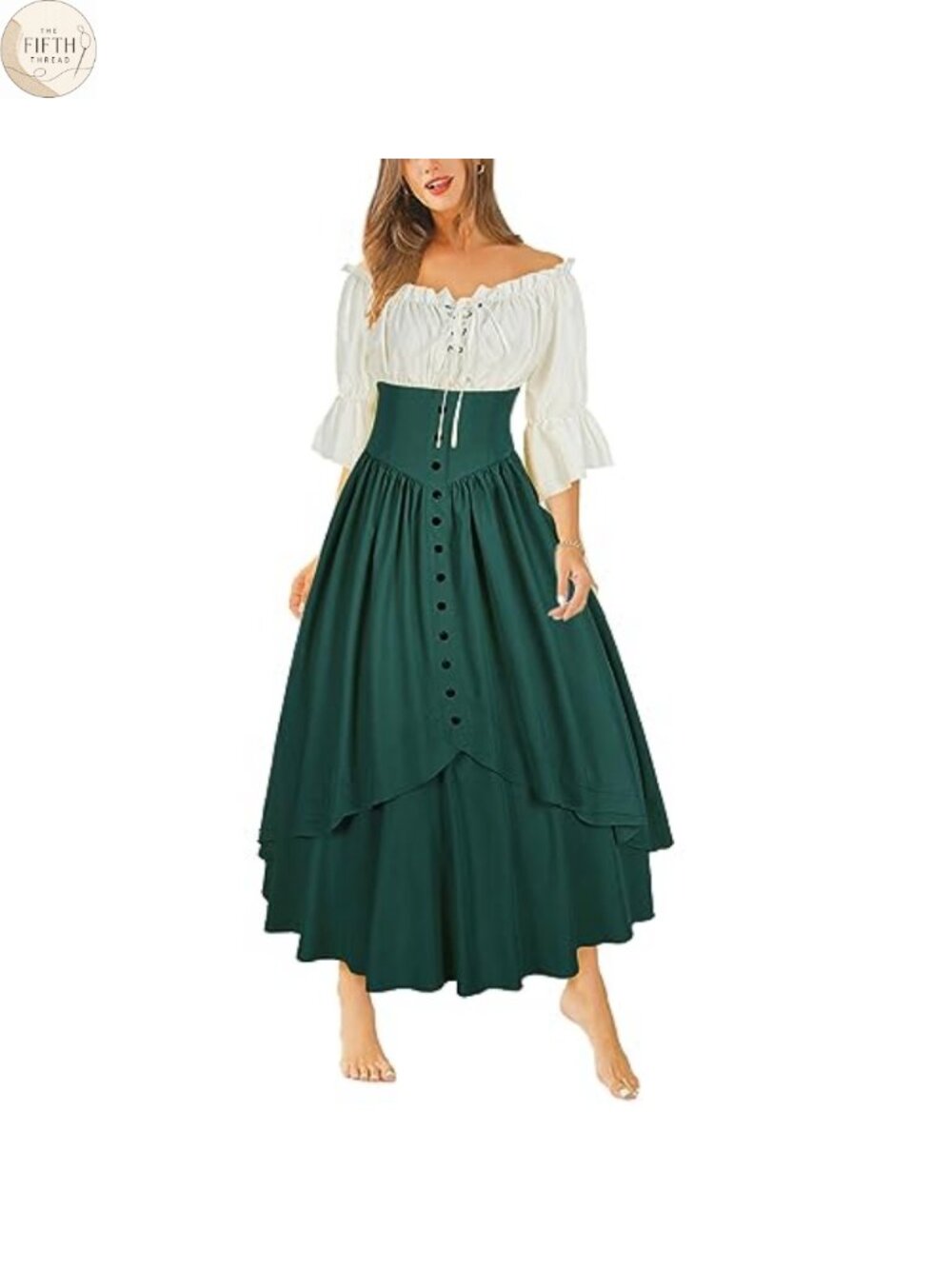 Renaissance Medieval High Waisted Skirt Set Off Shoulder Top Costume